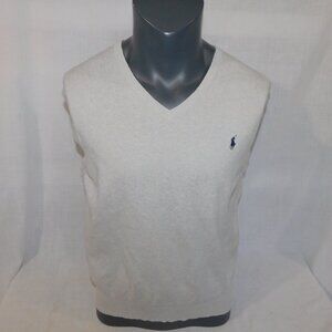Polo Ralph Lauren Mens L Gray Blue Pony Prima Cotton V Neck knit Sweater Vest